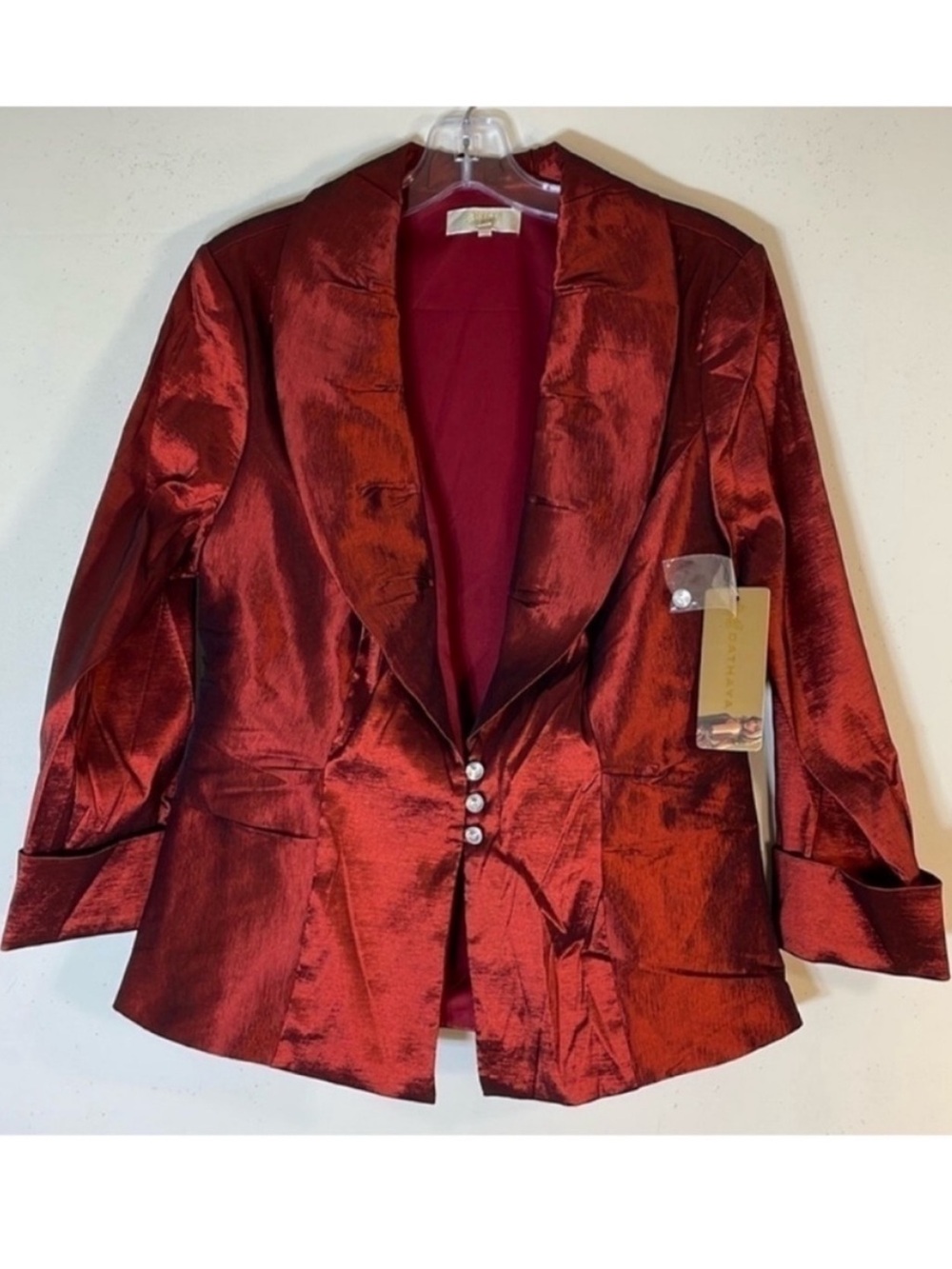 Women's Red Satin Shawl Collar Blazer Jacket - Unbranded